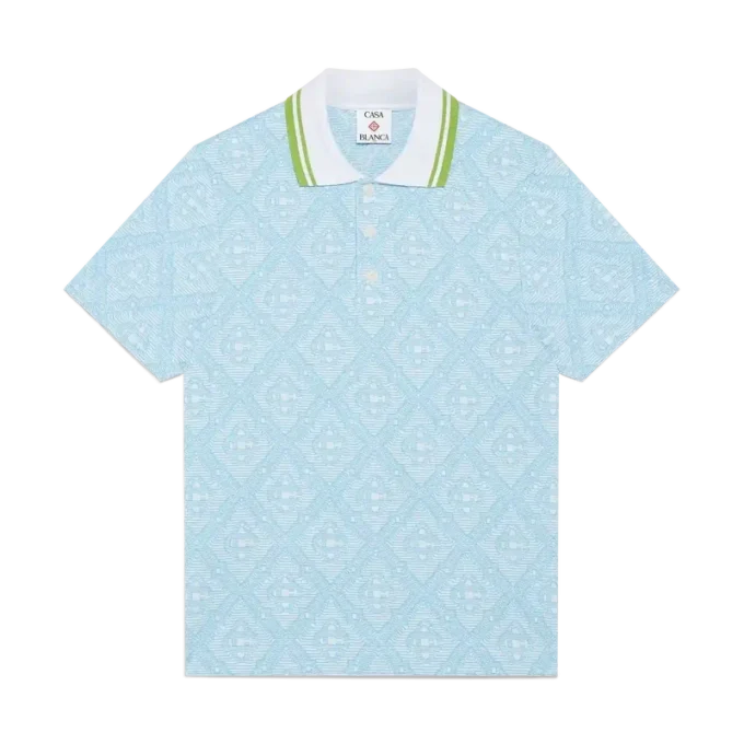 Pale Blue Jacquard Short Sleeve Jacquard Polo Shirt Pale Blue Jacquard Short Sleeve Jacquard Polo Shirt