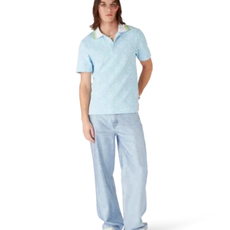 Pale Blue Jacquard Short Sleeve Jacquard Polo Shirt