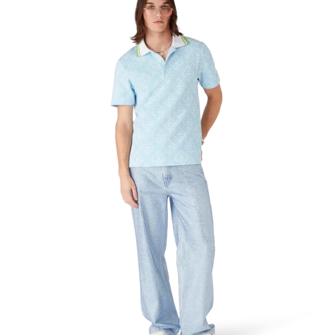 Pale Blue Jacquard Short Sleeve Jacquard Polo Shirt Pale Blue Jacquard Short Sleeve Jacquard Polo Shirt