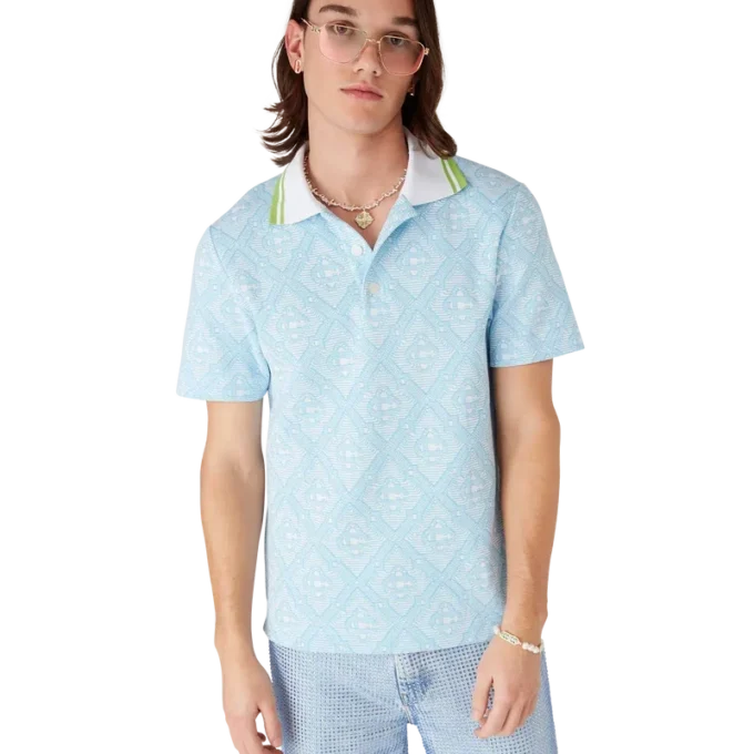 Pale Blue Jacquard Short Sleeve Jacquard Polo Shirt Pale Blue Jacquard Short Sleeve Jacquard Polo Shirt