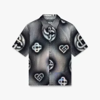Pearlescent Monogram Short Sleeve Denim Shirt
