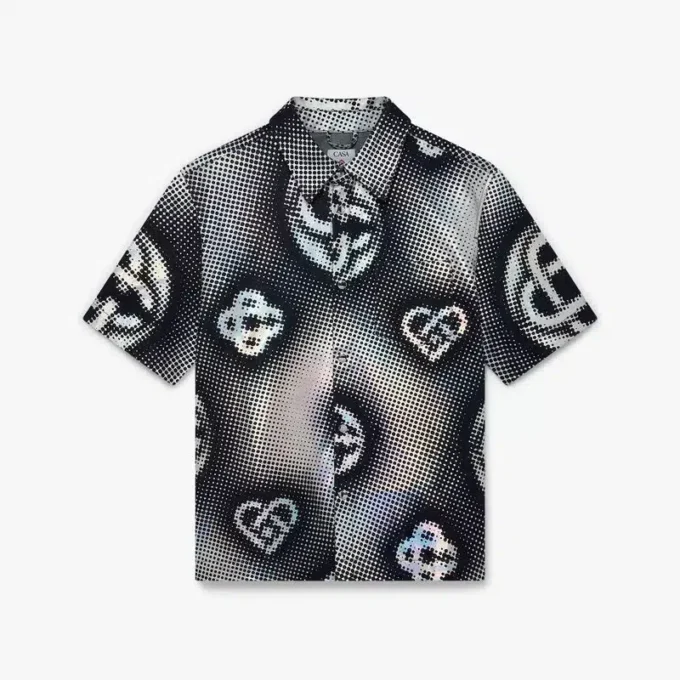 Pearlescent Monogram Short Sleeve Denim Shirt