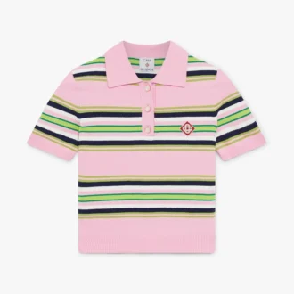 Pink & Green Striped Fitted Polo Shirt Pink & Green Striped Fitted Polo Shirt