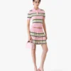Pink & Green Striped Pleated Mini Skirt Pink & Green Striped Pleated Mini Skirt