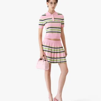 Pink & Green Striped Pleated Mini Skirt Pink & Green Striped Pleated Mini Skirt