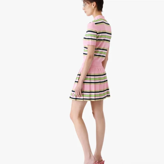 Pink & Green Striped Pleated Mini Skirt Pink & Green Striped Pleated Mini Skirt