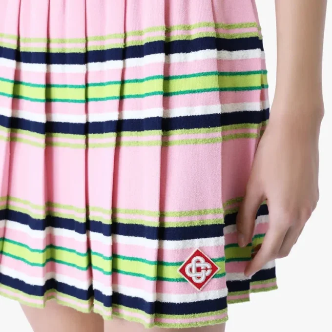 Pink & Green Striped Pleated Mini Skirt Pink & Green Striped Pleated Mini Skirt