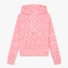 Pink Velour Monogram Hooded Sweatshirt