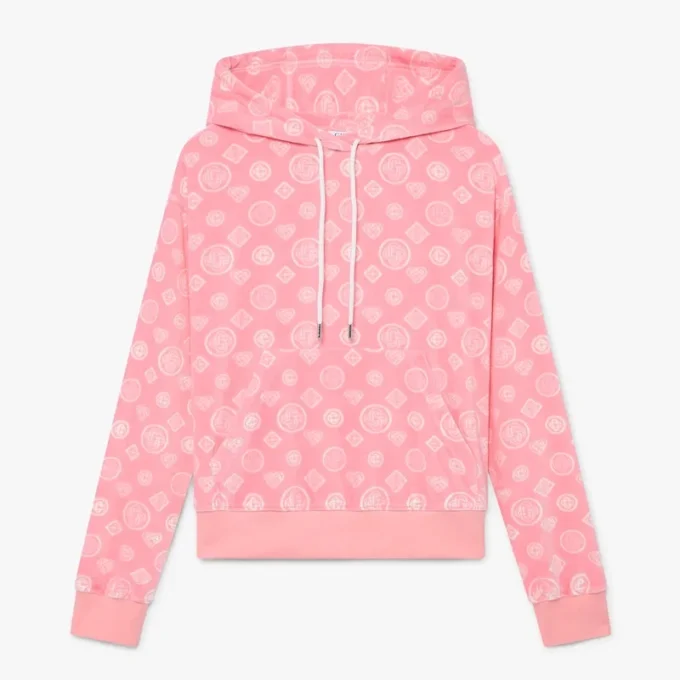Pink Velour Monogram Hooded Sweatshirt