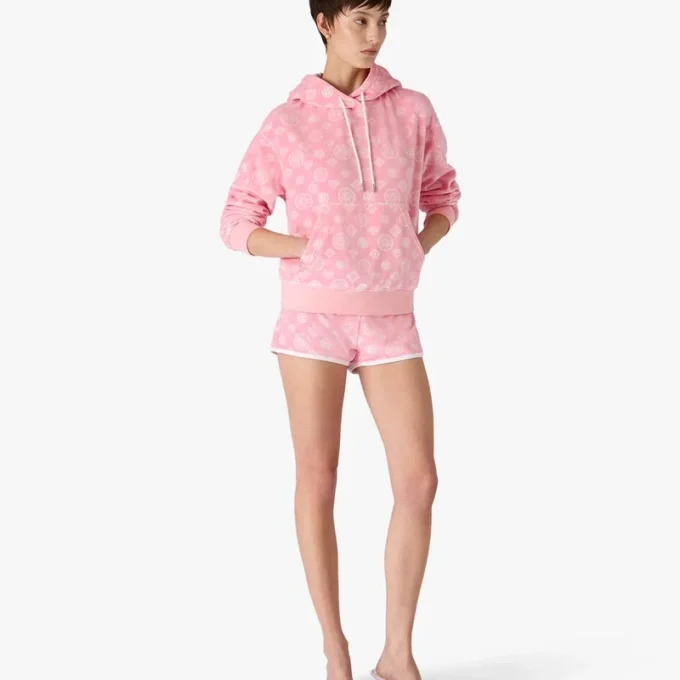 Pink Velour Monogram Hooded Sweatshirt