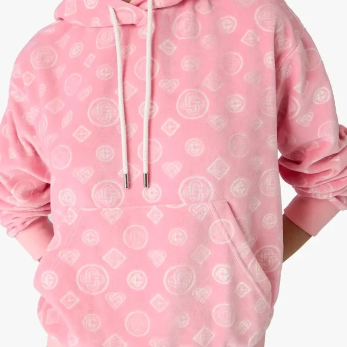 Pink Velour Monogram Hooded Sweatshirt