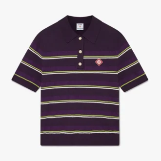 Purple & Green Striped Fitted Polo Shirt Purple & Green Striped Fitted Polo Shirt