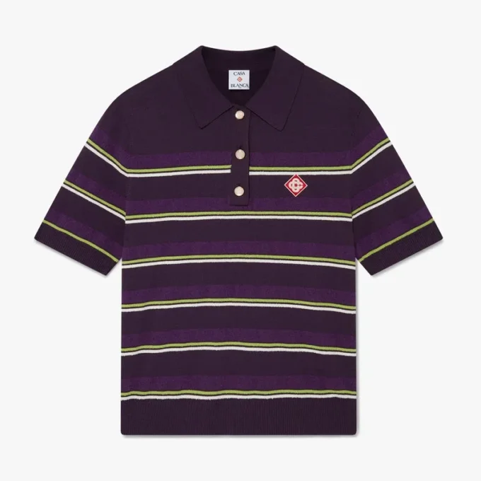 Purple & Green Striped Fitted Polo Shirt Purple & Green Striped Fitted Polo Shirt