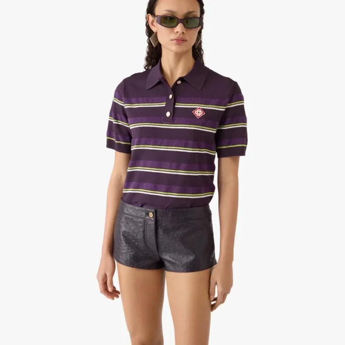 Purple & Green Striped Fitted Polo Shirt Purple & Green Striped Fitted Polo Shirt