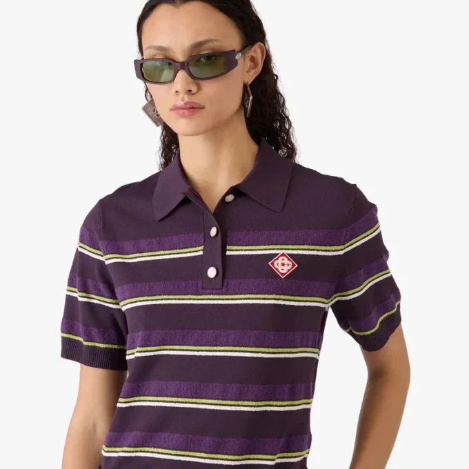 Purple & Green Striped Fitted Polo Shirt Purple & Green Striped Fitted Polo Shirt