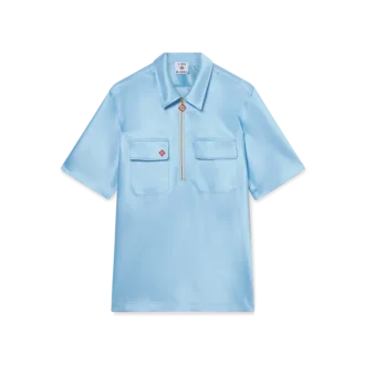 Satin Quarter Zip Short Sleeve Shirt