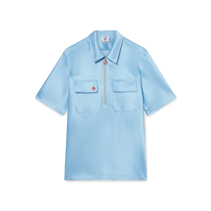 Satin Quarter Zip Short Sleeve Shirt Satin Quarter Zip Short Sleeve Shirt