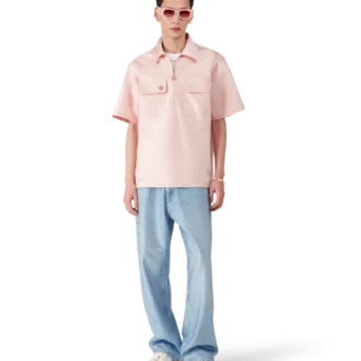 Satin Quarter Zip Short Sleeve Shirt