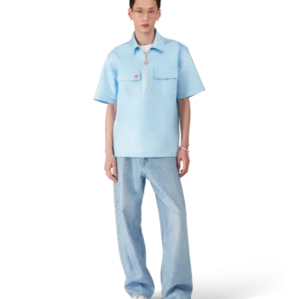 Satin Quarter Zip Short Sleeve Shirt