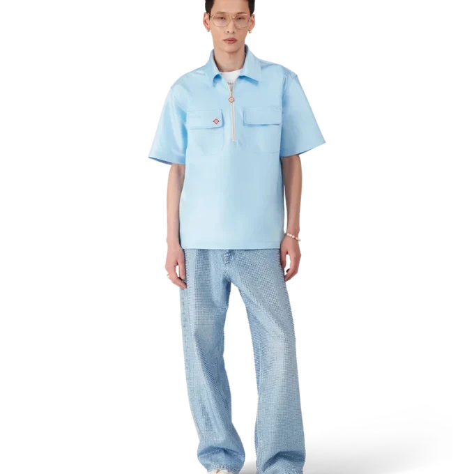 Satin Quarter Zip Short Sleeve Shirt Satin Quarter Zip Short Sleeve Shirt