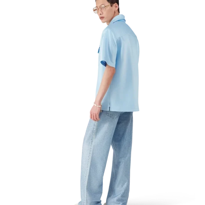 Satin Quarter Zip Short Sleeve Shirt Satin Quarter Zip Short Sleeve Shirt