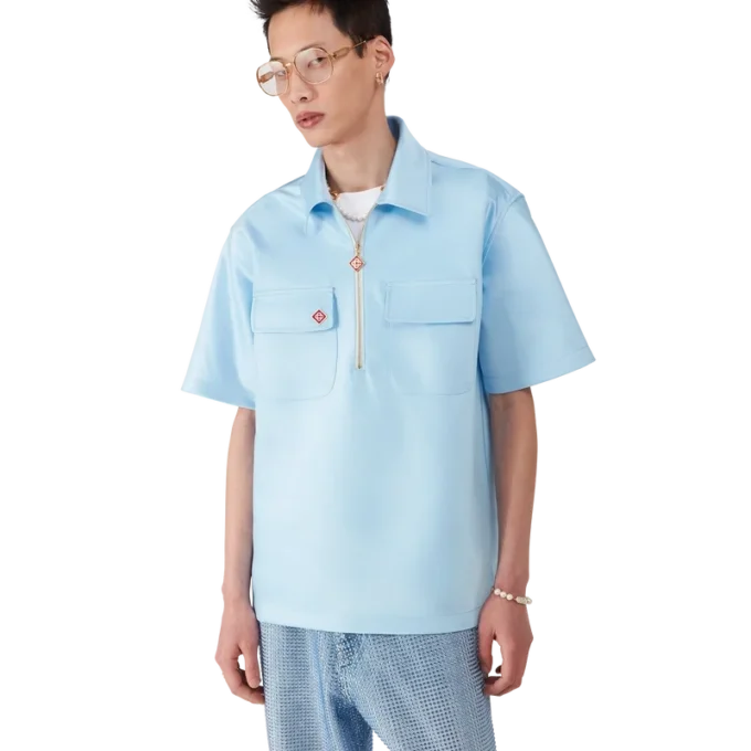 Satin Quarter Zip Short Sleeve Shirt Satin Quarter Zip Short Sleeve Shirt