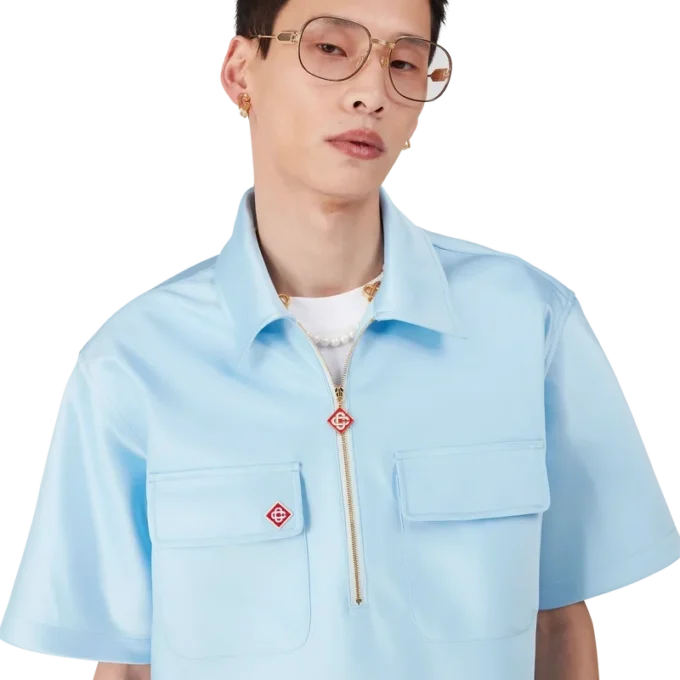 Satin Quarter Zip Short Sleeve Shirt Satin Quarter Zip Short Sleeve Shirt