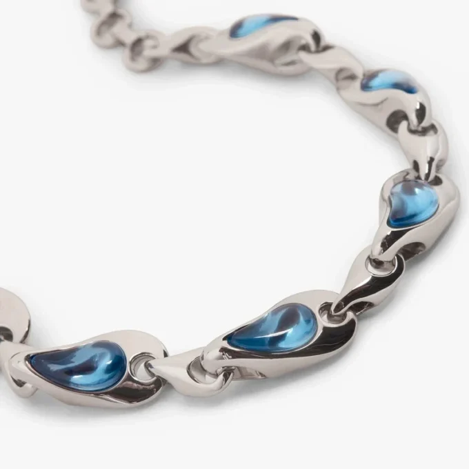 Silver & Blue Water Drop Brass Bracelet Silver & Blue Water Drop Brass Bracelet