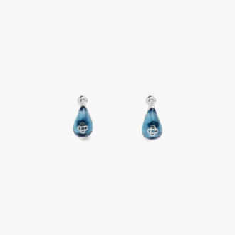 Silver & Blue Water Drop Brass Ear Hoops