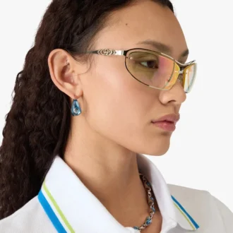 Silver & Blue Water Drop Brass Ear Hoops