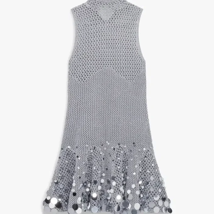 Silver Crochet Mirror Mini Dress Silver Crochet Mirror Mini Dress
