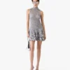 Silver Crochet Mirror Mini Dress Silver Crochet Mirror Mini Dress