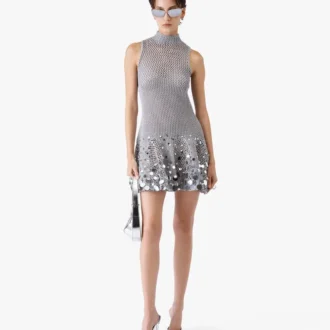 Silver Crochet Mirror Mini Dress Silver Crochet Mirror Mini Dress