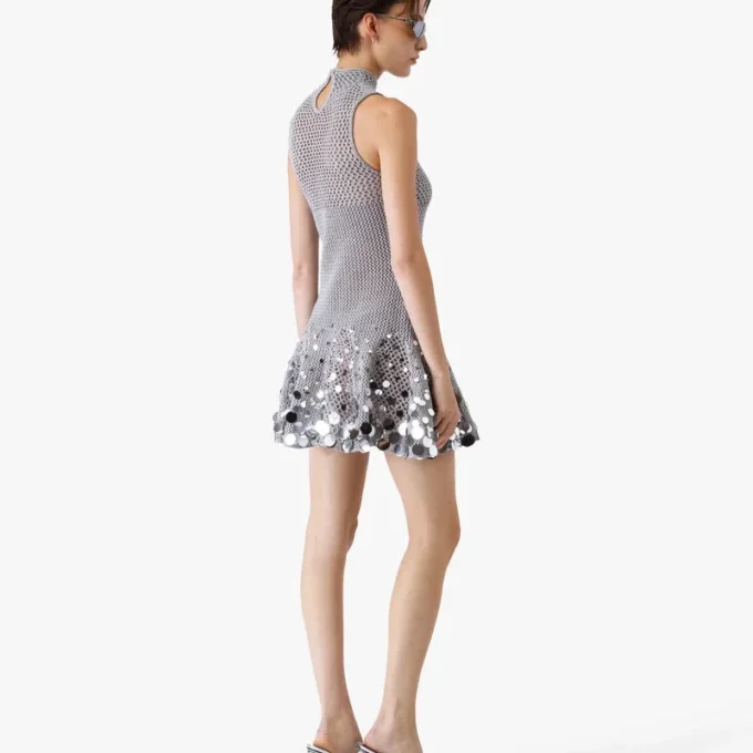 Silver Crochet Mirror Mini Dress Silver Crochet Mirror Mini Dress
