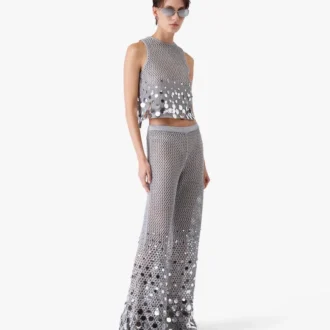 Silver Crochet Mirror Trousers