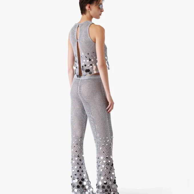 Silver Crochet Mirror Trousers Silver Crochet Mirror Trousers