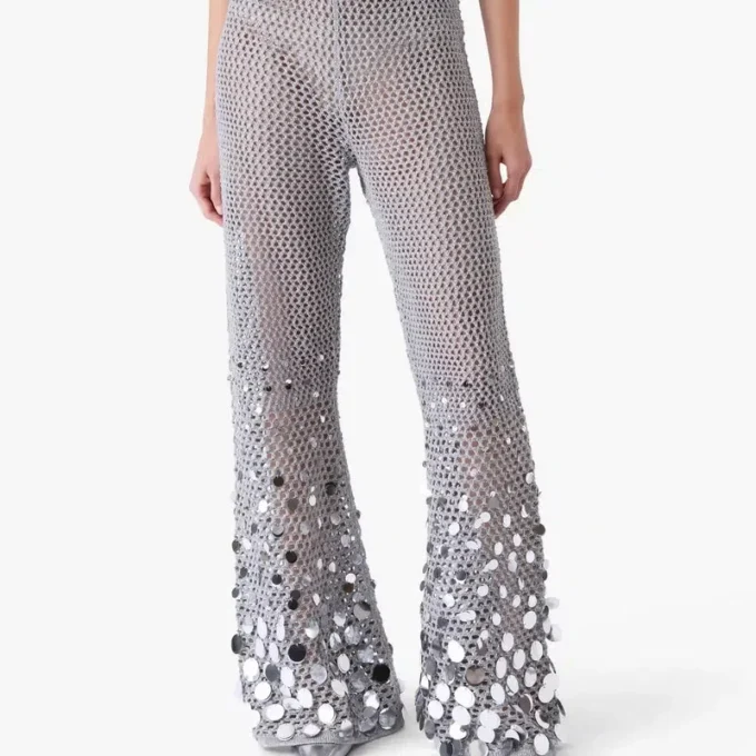 Silver Crochet Mirror Trousers Silver Crochet Mirror Trousers