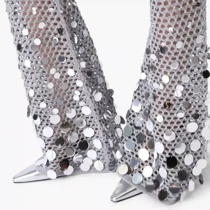 Silver Crochet Mirror Trousers Silver Crochet Mirror Trousers