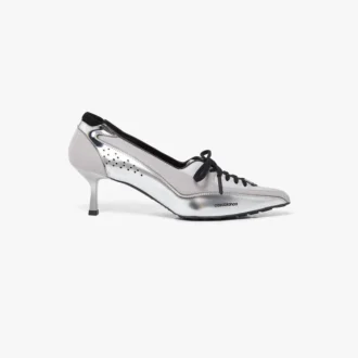 Silver Leather Heeled Sneaker Pumps