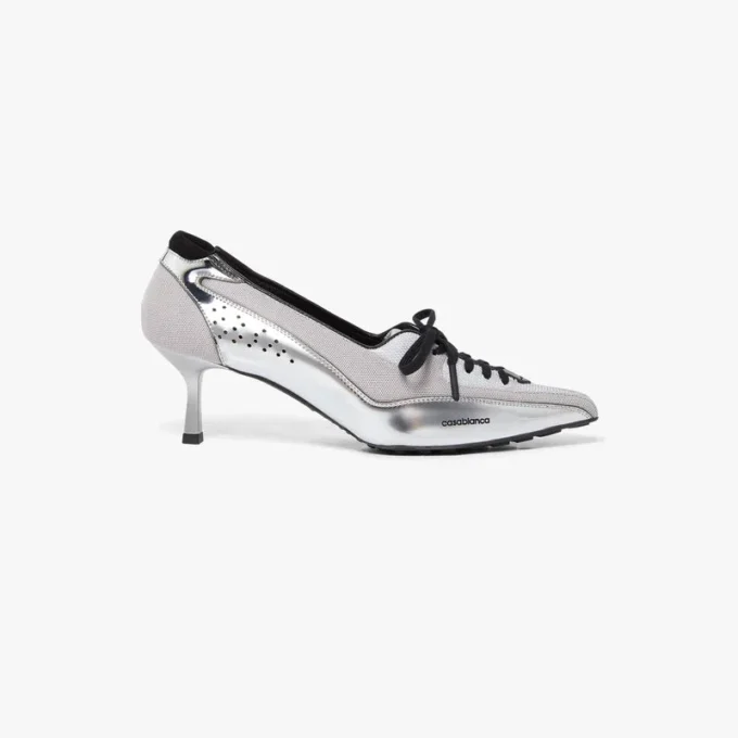 Silver Leather Heeled Sneaker Pumps Silver Leather Heeled Sneaker Pumps