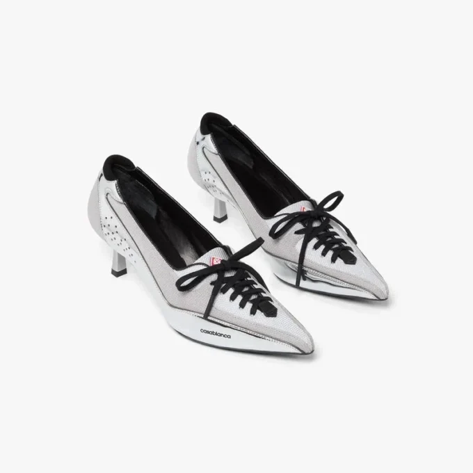 Silver Leather Heeled Sneaker Pumps Silver Leather Heeled Sneaker Pumps