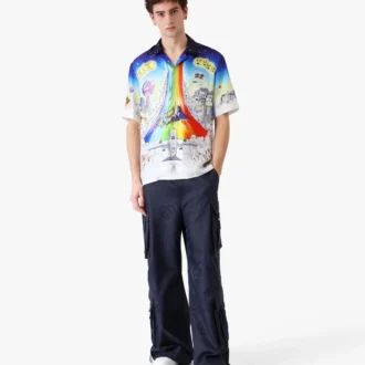 Solid Grooves Short Sleeve Silk Shirt