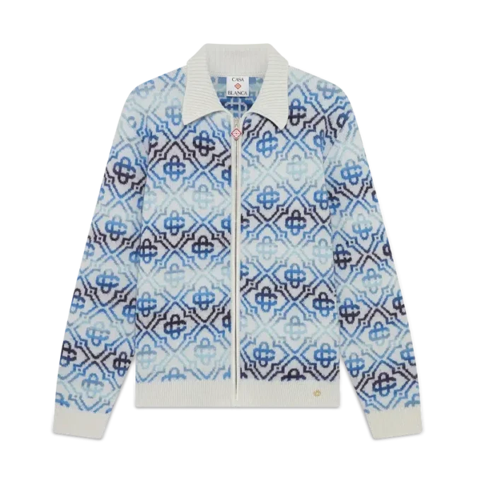 Space Dye Monogram Long Sleeve Merino Cardigan Space Dye Monogram Long Sleeve Merino Cardigan