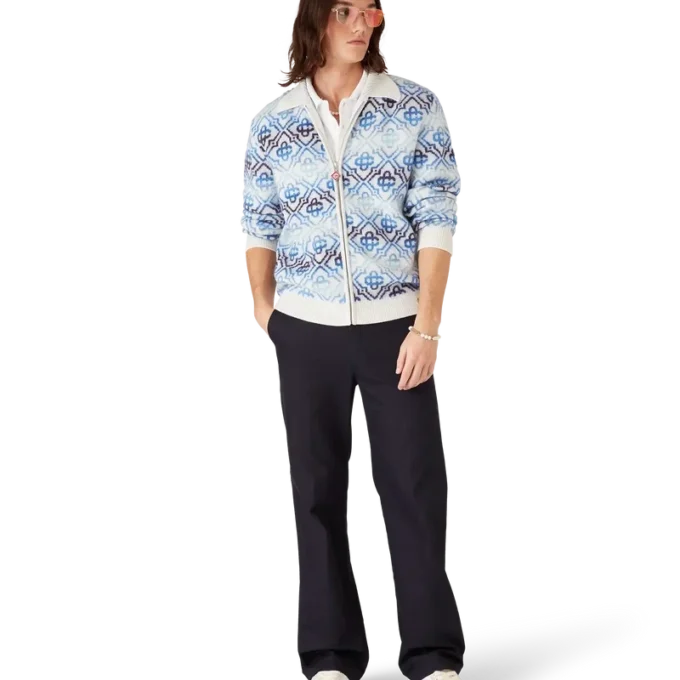Space Dye Monogram Long Sleeve Merino Cardigan Space Dye Monogram Long Sleeve Merino Cardigan