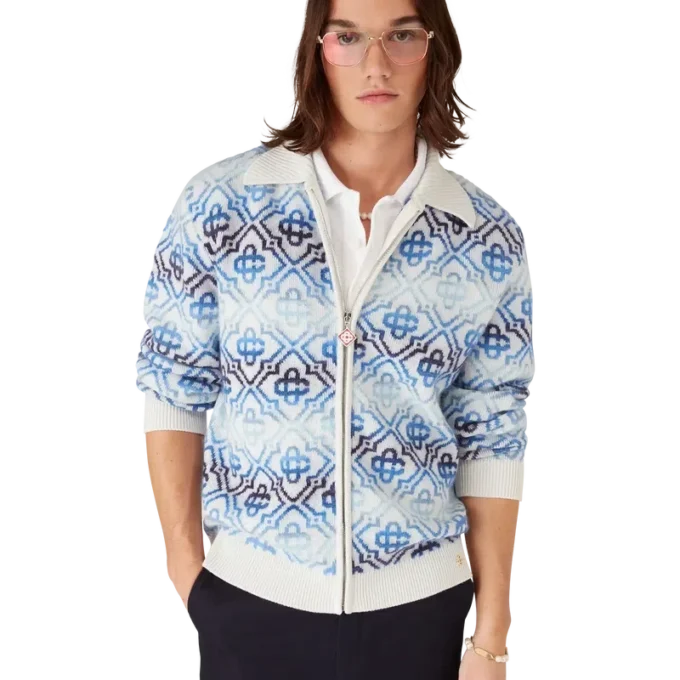 Space Dye Monogram Long Sleeve Merino Cardigan Space Dye Monogram Long Sleeve Merino Cardigan