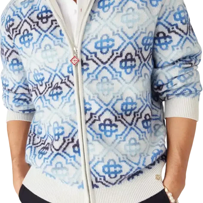 Space Dye Monogram Long Sleeve Merino Cardigan Space Dye Monogram Long Sleeve Merino Cardigan