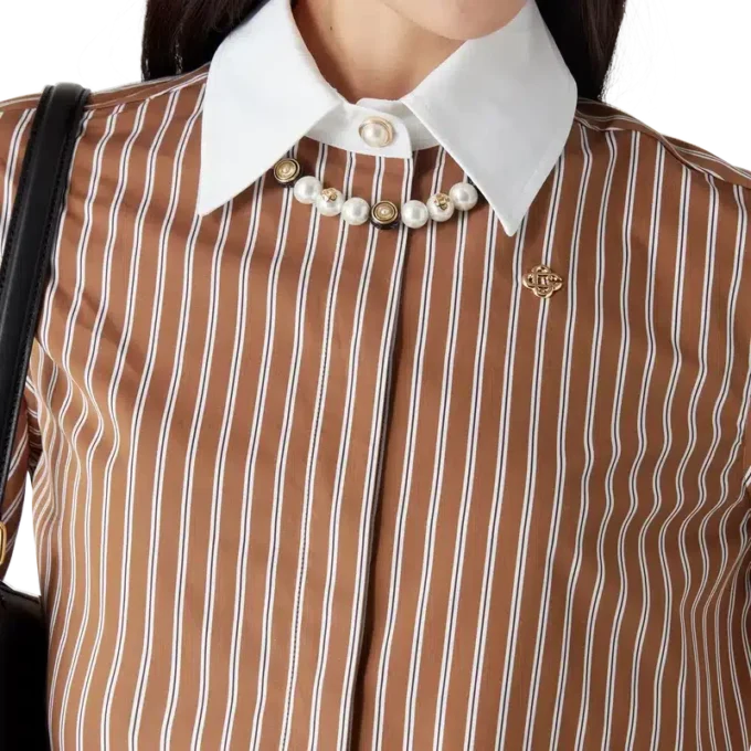 Stripe Cropped Long Sleeve Shirt