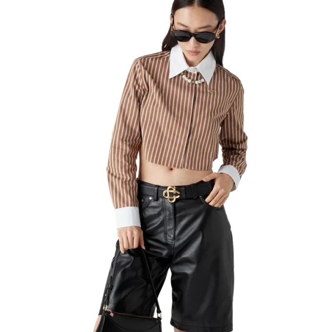 Stripe Cropped Long Sleeve Shirt