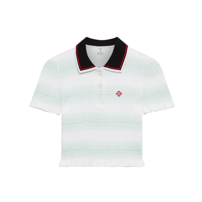 Stripe Shirred Polo Shirt