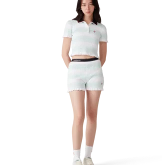 Stripe Shirred Polo Shirt